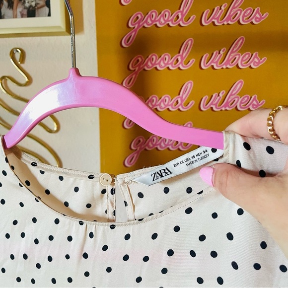 Zara Satin Polka Dot Long Sleeve Midi Dress - Picture 8 of 15